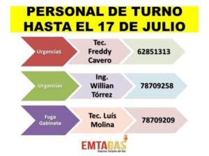 Emtagas da a conocer lista de personal técnico hasta el 17 de julio