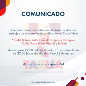 COMUNICADO DEL GOBIERNO MUNICIPAL DE TARIJA
