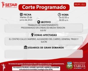 Setar anuncia cortes de energía para este martes