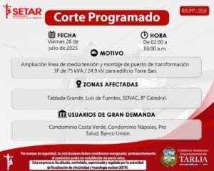 Setar anuncia sobre corte programado para este viernes