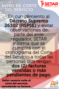 Setar pide a la población regularizar facturas pendientes