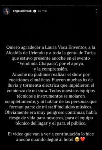 Ángela Leiva pidió comprensión a su público por no cantar en la Vendimia ayer